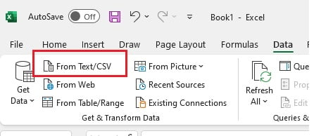 Import from Text/CSV in Excel